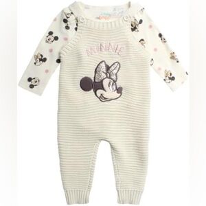 Disney Baby Girls Overall Set - 2 Piece Minnie Mouse/Bodysuit & Knit Overalls